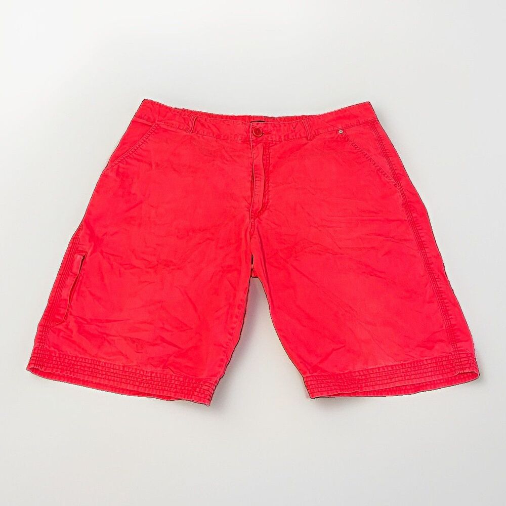 GUESS Men’s Red Chino Shorts Solid Flat Front Canvas Cotton Pockets Button 38”